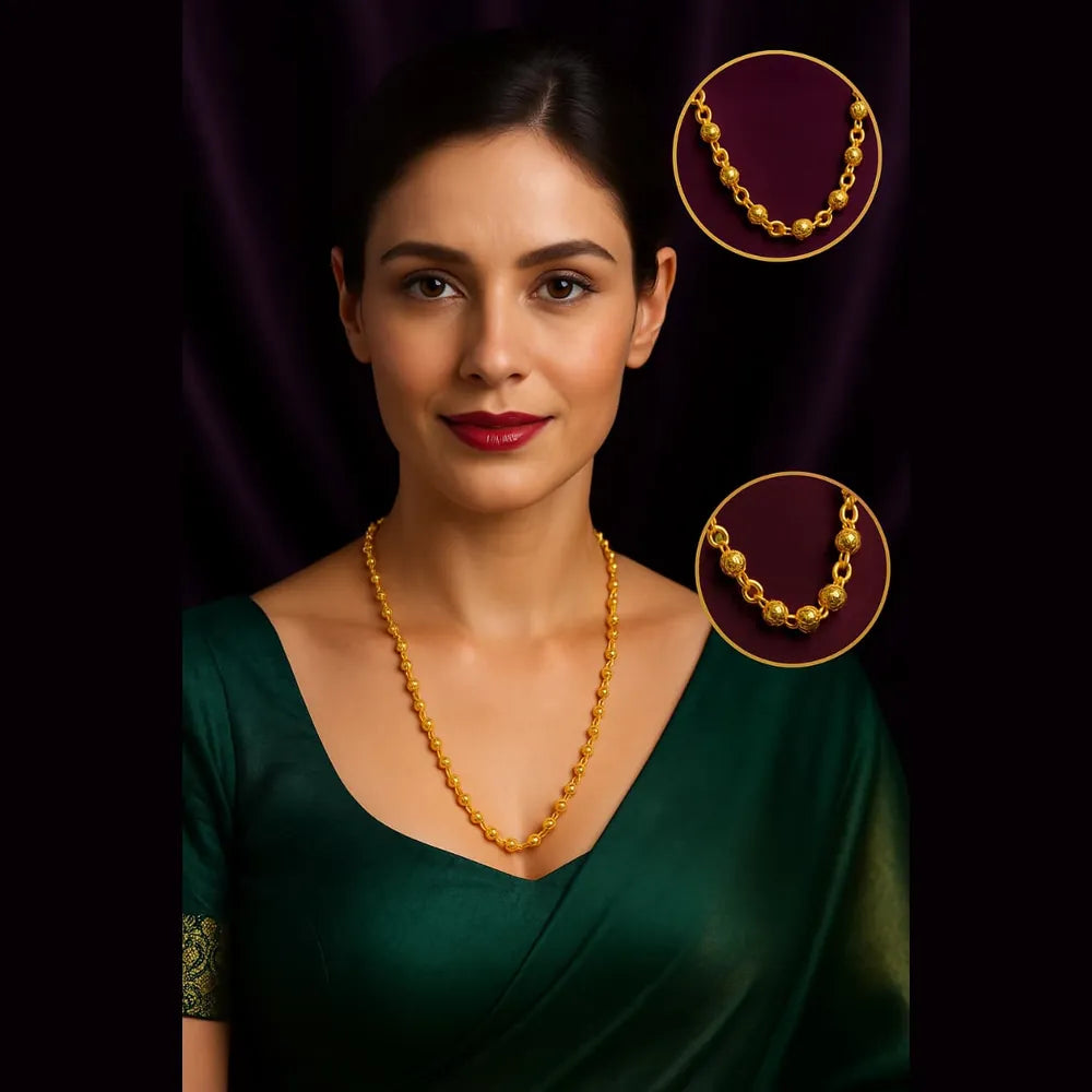 Onegram Gold Plated Matarmala Dana Chain – 22-26" Traditional Real Gold Look