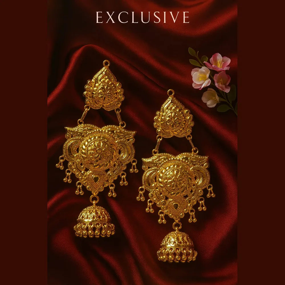 Product image of Gold Plated Handmade Temple Jhumka Earrings for Women – Screwback Long Drop Design – image 1