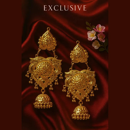 Product image of Gold Plated Handmade Temple Jhumka Earrings for Women – Screwback Long Drop Design – image 1
