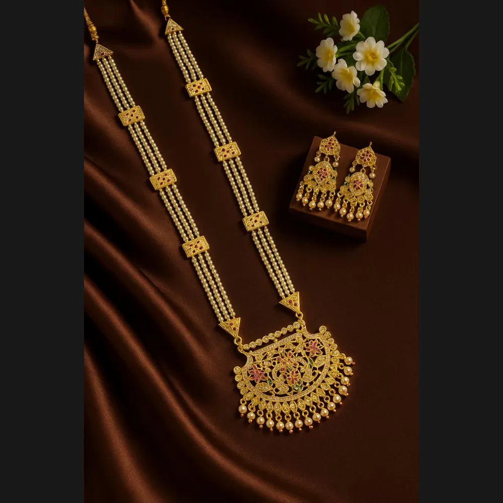 Product image of Pearl Layered Bridal Gold Necklace Set With Earrings – image 2