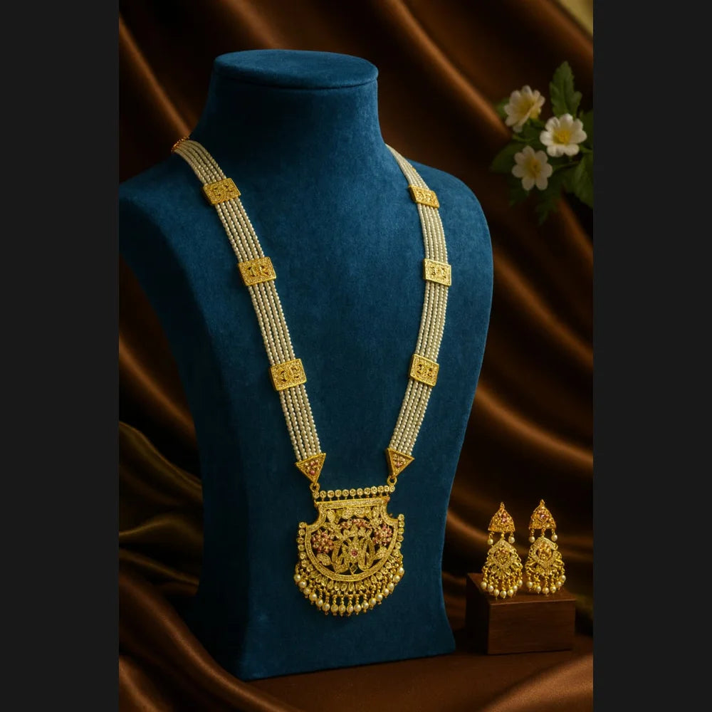 Product image of Pearl Layered Bridal Gold Necklace Set With Earrings – image 10