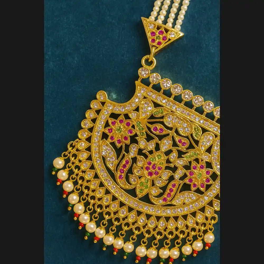 Product image of Pearl Layered Bridal Gold Necklace Set With Earrings – image 6