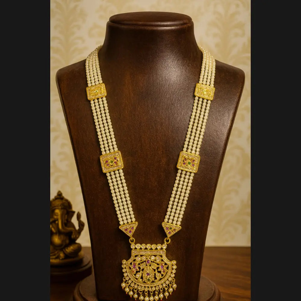 Product image of Shahi Jadaau Gold-Plated Long Necklace Set with Earrings – Royal Heritage Design – image 1