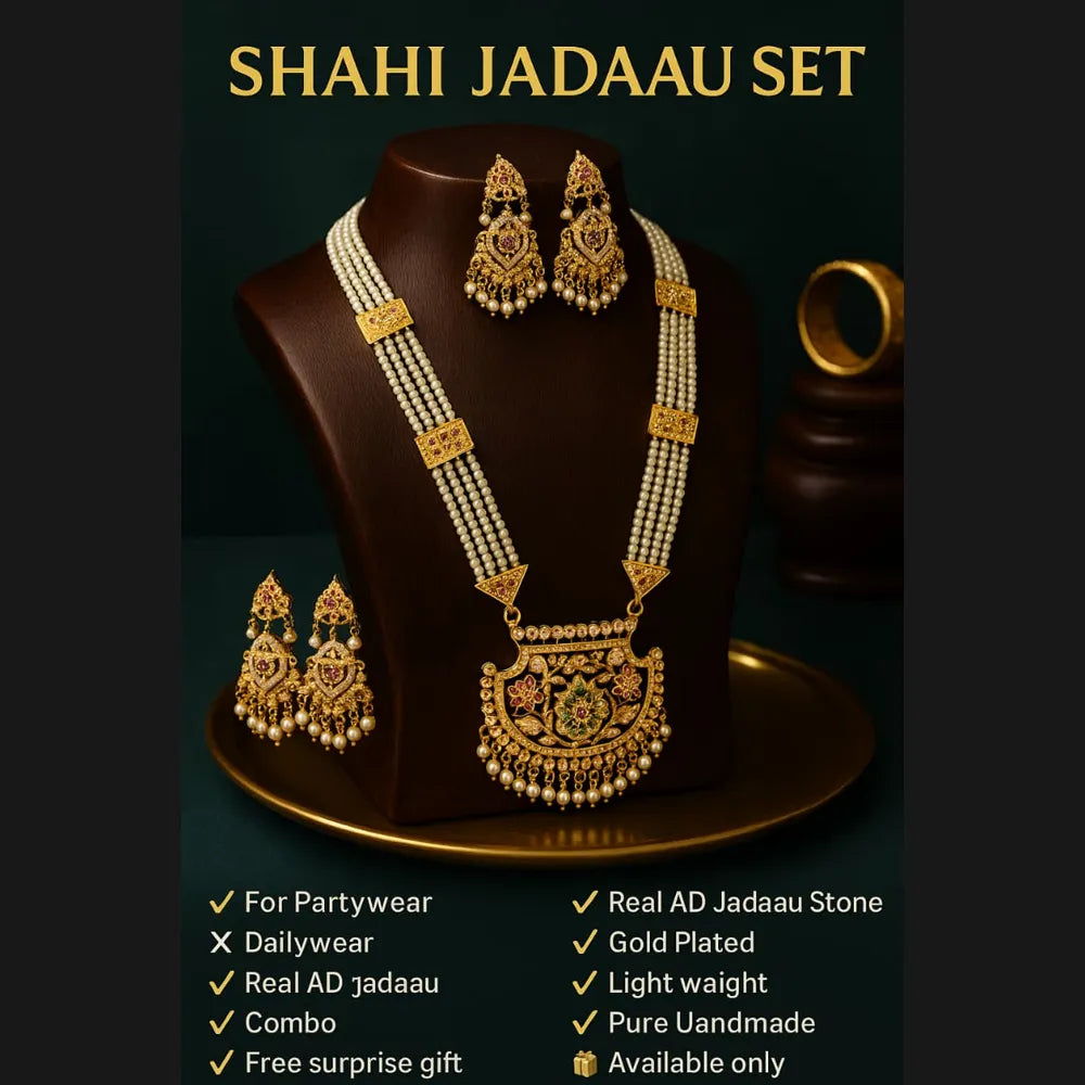 Product image of Pearl Layered Bridal Gold Necklace Set With Earrings – image 3