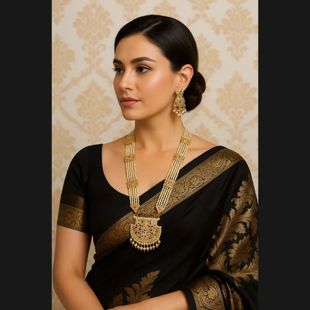 Product image of Pearl Layered Bridal Gold Necklace Set With Earrings – image 8