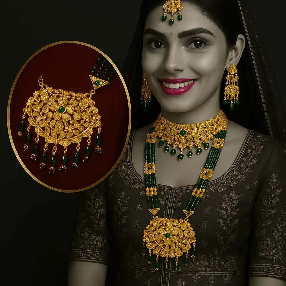 Product image of Bridal Kundan Jewellery Set Green Beaded Necklace Earrings – image 8