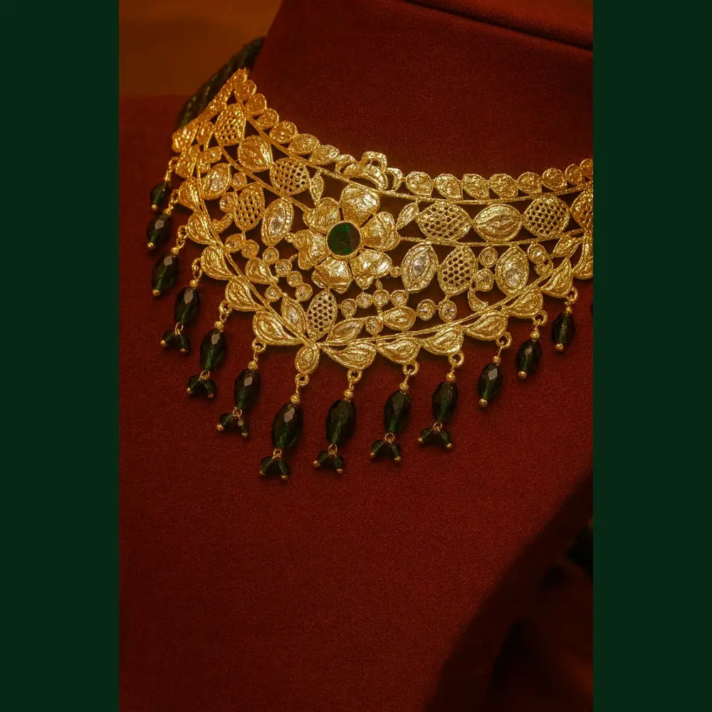 Product image of Bridal Kundan Jewellery Set Green Beaded Necklace Earrings – image 9