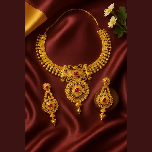 Product image of Exquisite Short Necklace Jewelry Set – Real Gold Look Design for Parties & Special Events – image 1
