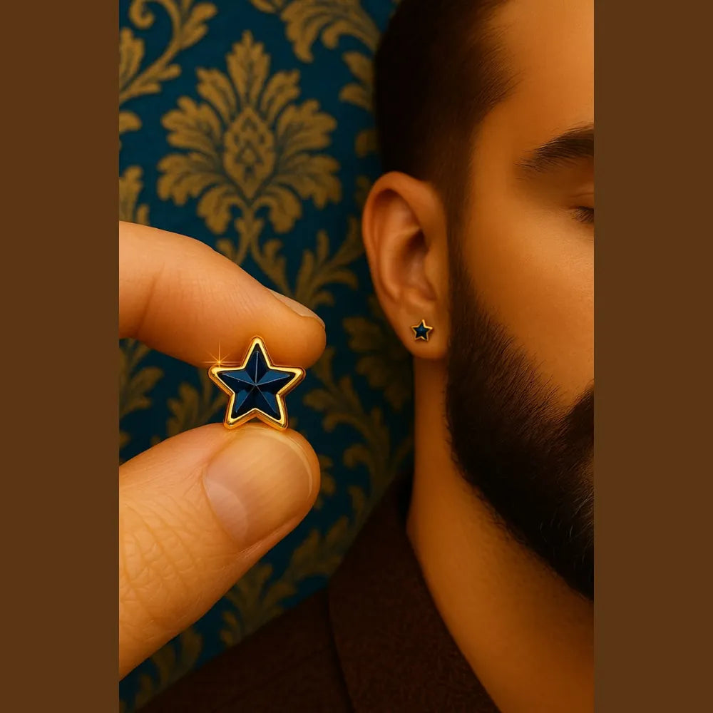 Zhome Onegram Gold Blue Star Unisex Studs – RealGold Finish, Copper Base, Handmade Glossy Shine Jewelry