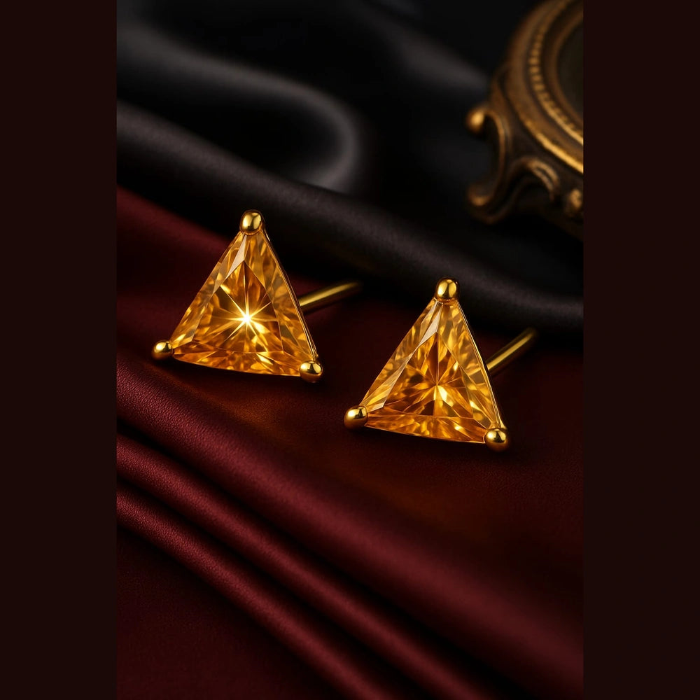 Triangle Crystal AD Studs (Unisex) – Onegram Gold Shine, 6 mm Pushback | Zhome