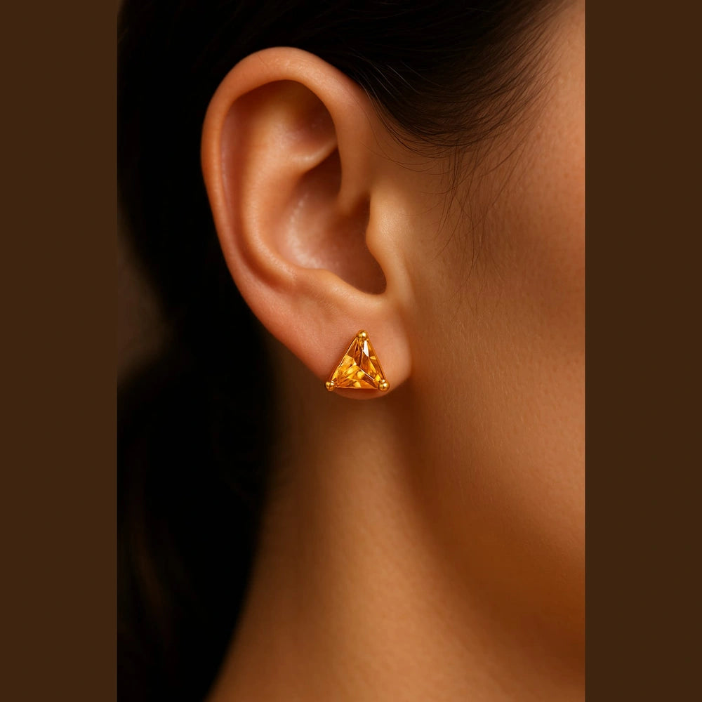 Triangle Glossy Crystal Studs in Onegram Gold – Unisex Daily Wear Pushback Earrings