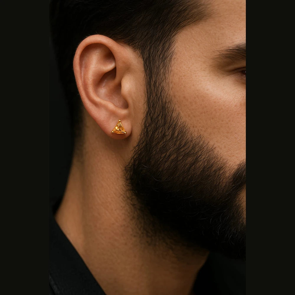 Triangle Crystal AD Studs (Unisex) – Onegram Gold Shine, 6 mm Pushback | Zhome