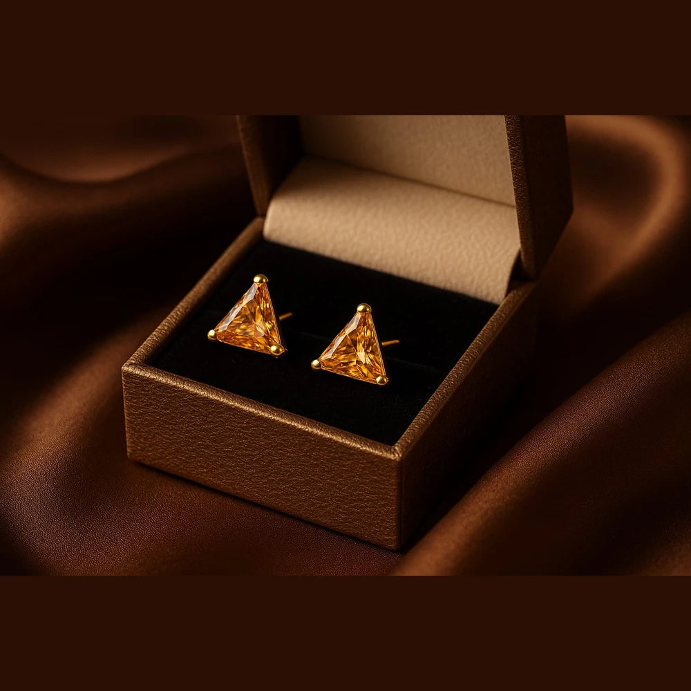 Triangle Crystal AD Studs (Unisex) – Onegram Gold Shine, 6 mm Pushback | Zhome