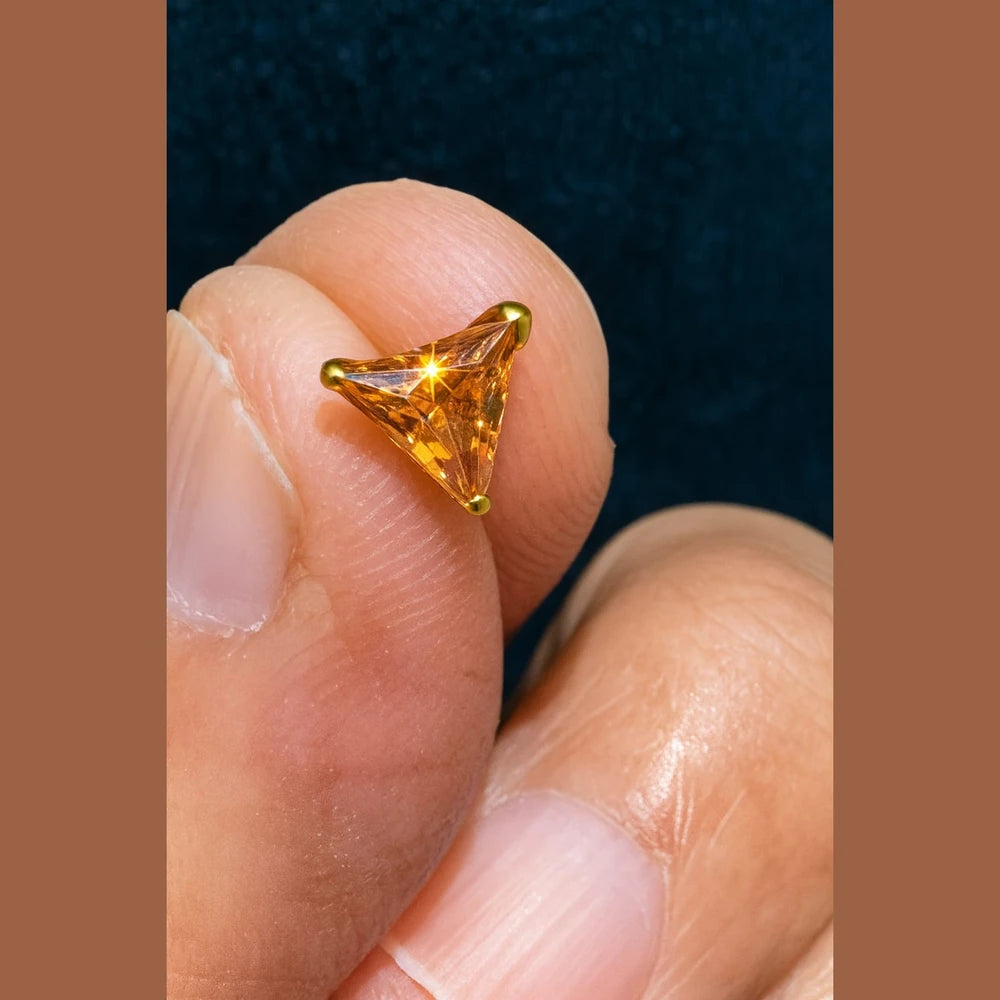 Triangle Crystal AD Studs (Unisex) – Onegram Gold Shine, 6 mm Pushback | Zhome