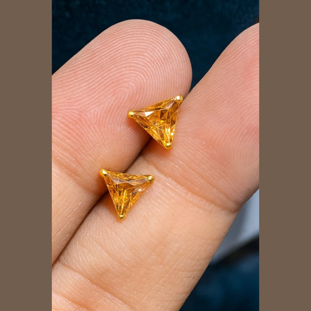Triangle Crystal AD Studs (Unisex) – Onegram Gold Shine, 6 mm Pushback | Zhome