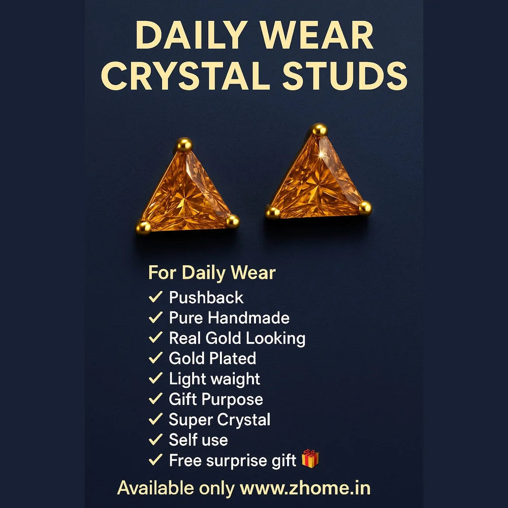 Triangle Crystal AD Studs (Unisex) – Onegram Gold Shine, 6 mm Pushback | Zhome