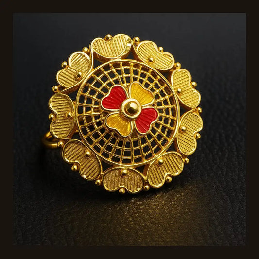 ZHOME royal floral gold finish ring worn on finger lifestyle view