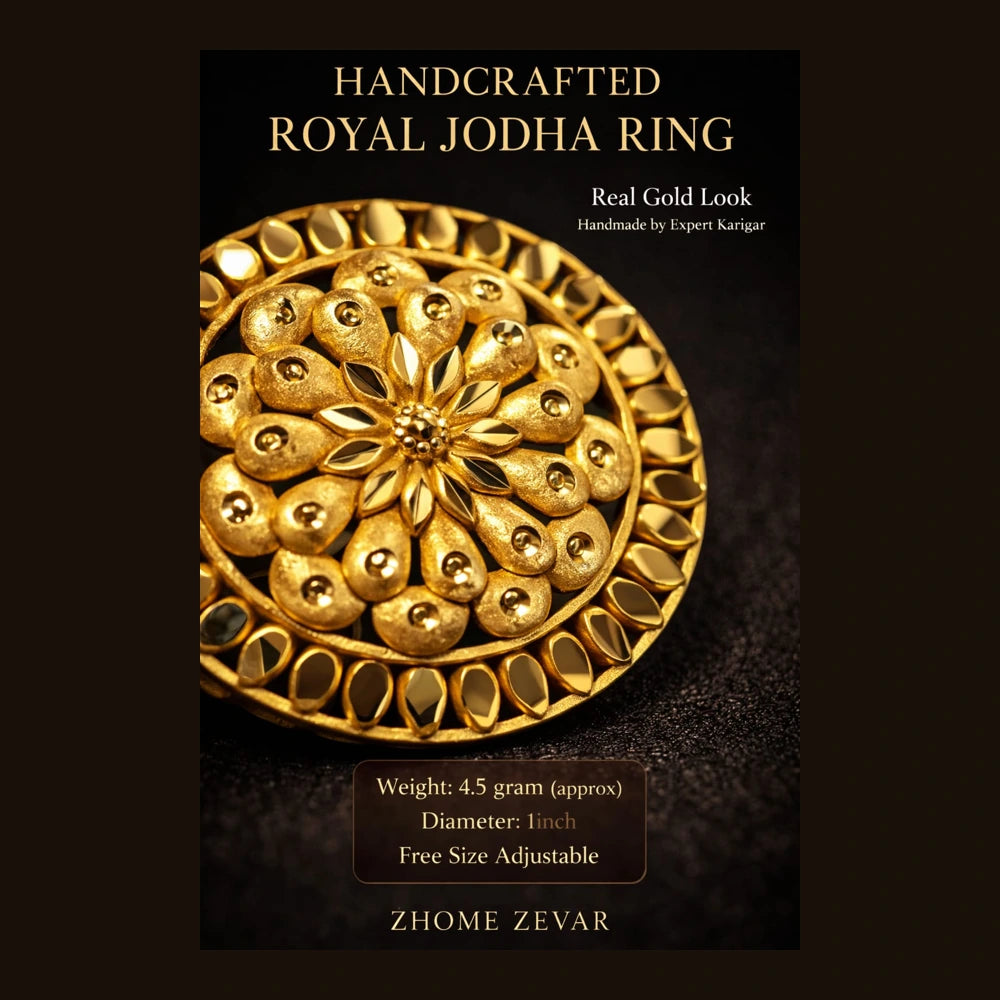 Round Filigree Gold-Look Adjustable Statement Ring | Onegram Gold Plated | Handmade