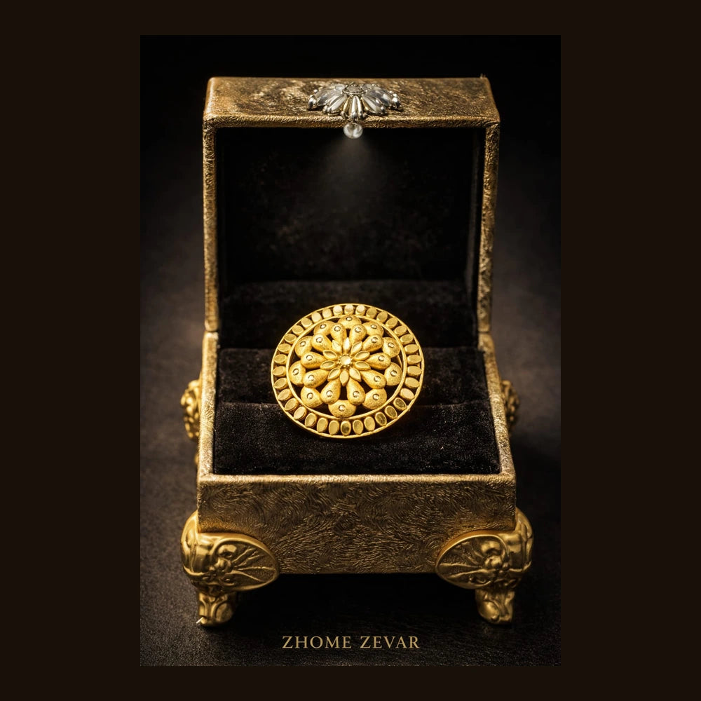 Round Filigree Gold-Look Adjustable Statement Ring | Onegram Gold Plated | Handmade