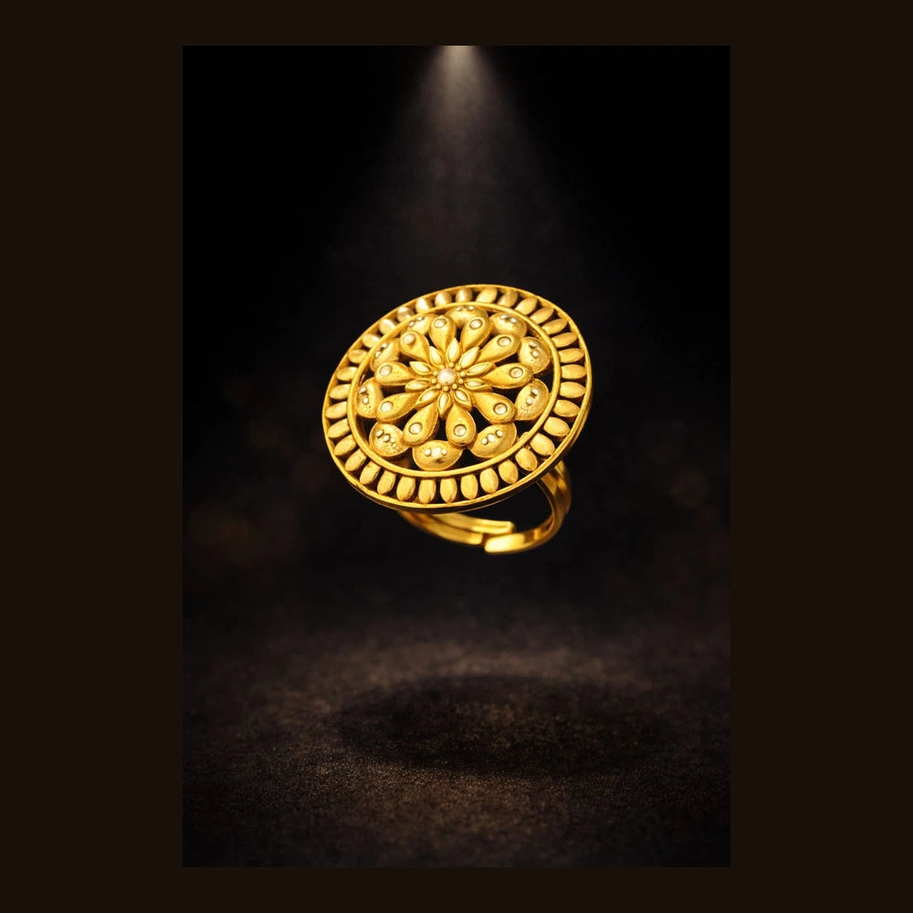 Round Filigree Gold-Look Adjustable Statement Ring | Onegram Gold Plated | Handmade