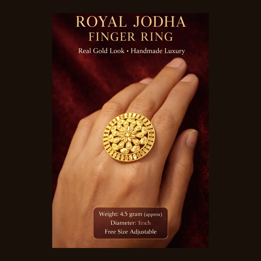 Round Filigree Gold-Look Adjustable Statement Ring | Onegram Gold Plated | Handmade