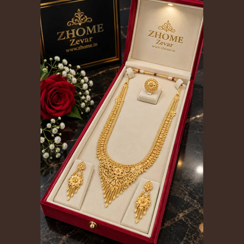 Royal Gold-Plated Bridal Jewellery Set – Long Haar, Choker & Earrings