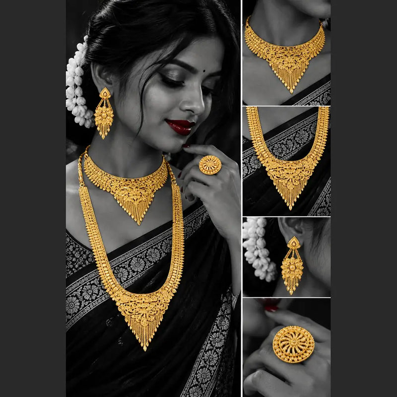 Royal Gold-Plated Bridal Jewellery Set – Long Haar, Choker & Earrings
