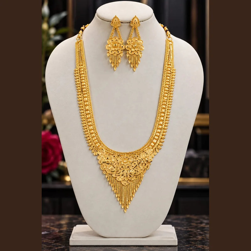 Royal Gold-Plated Bridal Jewellery Set – Long Haar, Choker & Earrings