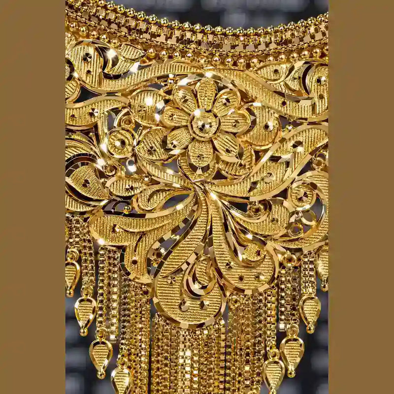 Royal Gold-Plated Bridal Jewellery Set – Long Haar, Choker & Earrings