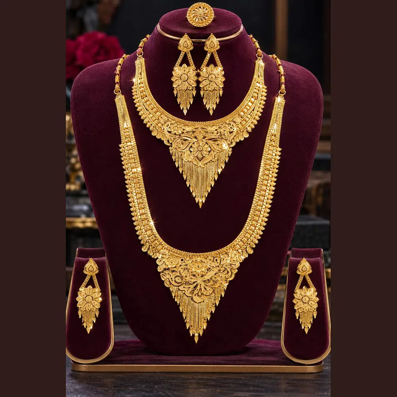 Royal Gold-Plated Bridal Jewellery Set – Long Haar, Choker & Earrings