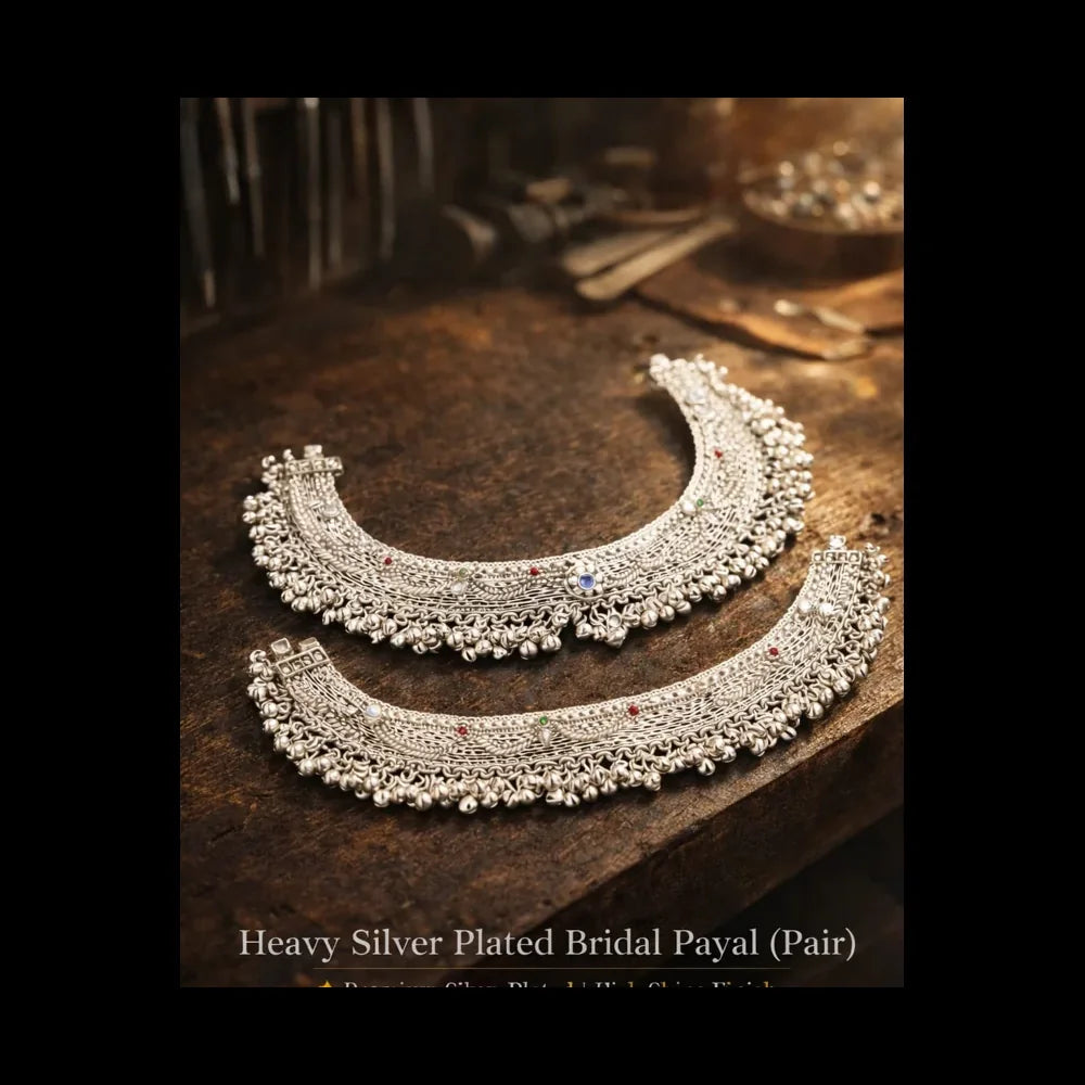 ZHome Heavy Bridal Payal (Pair) – 10ML Real Silver Plated, Premium Ghungroo Anklet for Women
