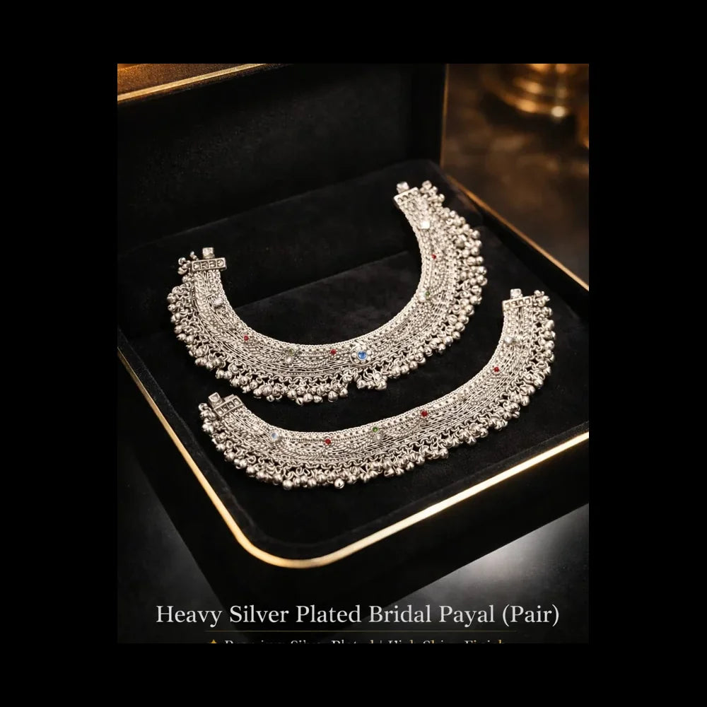 ZHome Heavy Bridal Payal (Pair) – 10ML Real Silver Plated, Premium Ghungroo Anklet for Women