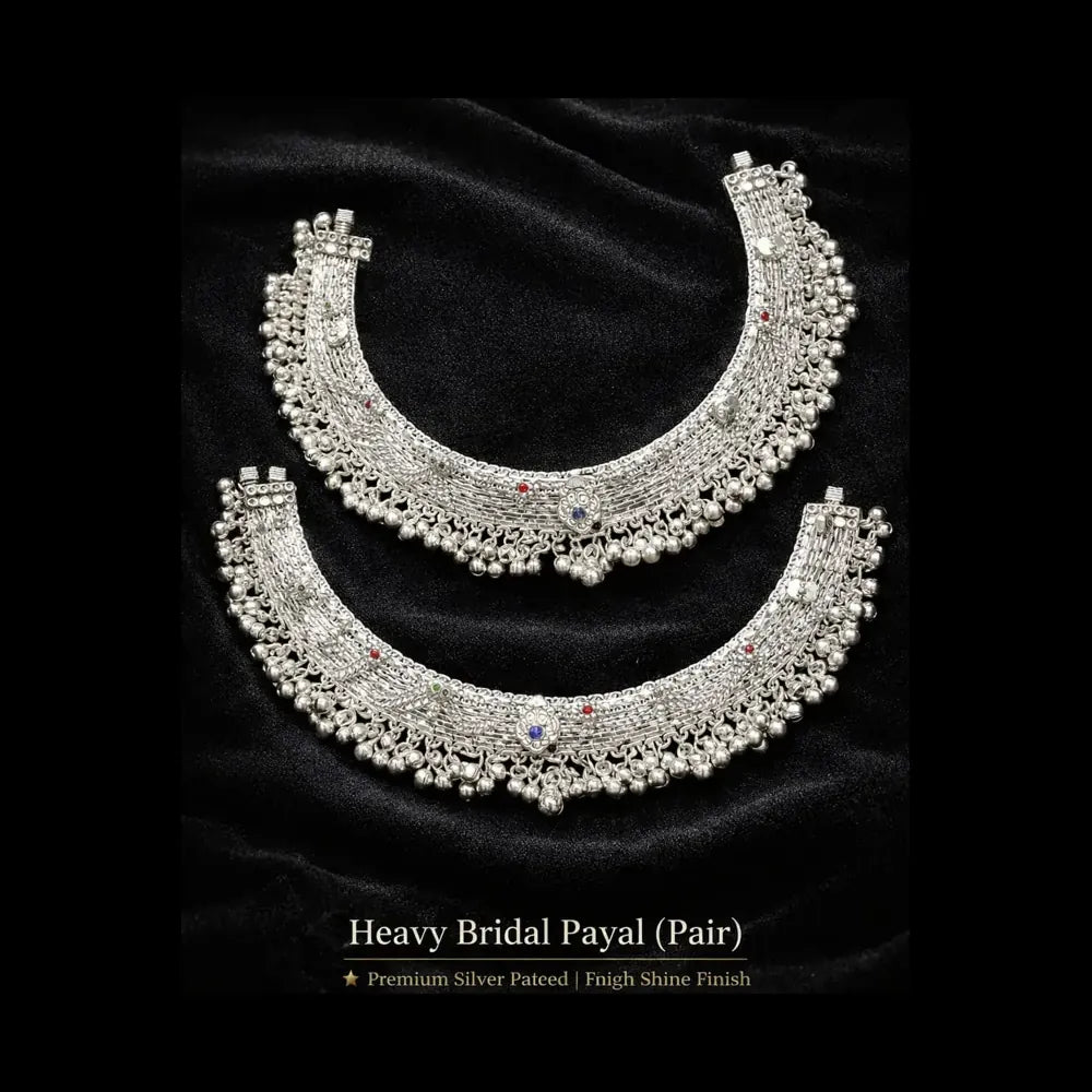 ZHome Heavy Bridal Payal (Pair) – 10ML Real Silver Plated, Premium Ghungroo Anklet for Women
