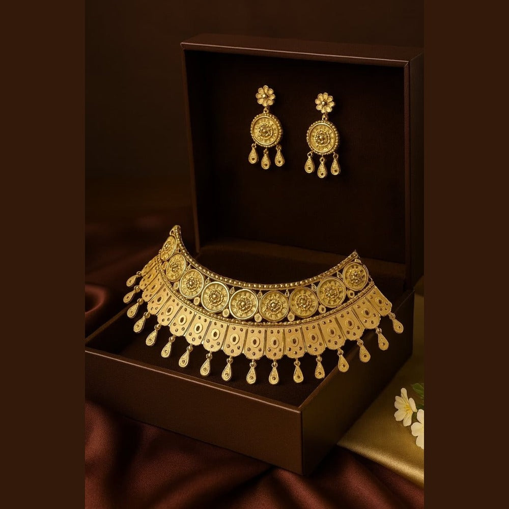 Handmade onegram gold choker displayed in premium gift box with earrings