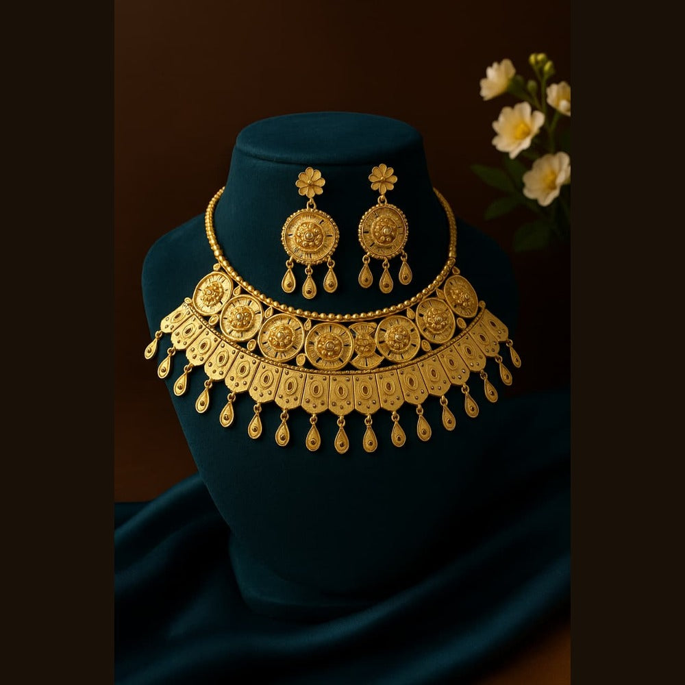 ZHOME exclusive onegram gold choker set on teal dummy with matching earrings