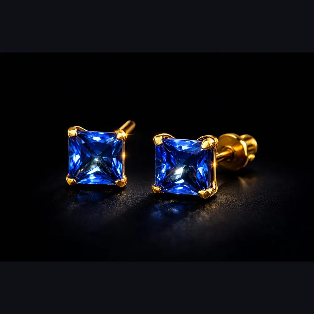 ZHome Blue Crystal Square Stud for Women & Girls | Gold Plated Stylish Daily Wear Earring