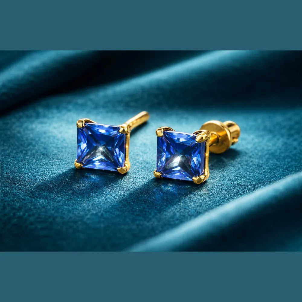 ZHome Blue Crystal Square Stud for Women & Girls | Gold Plated Stylish Daily Wear Earring