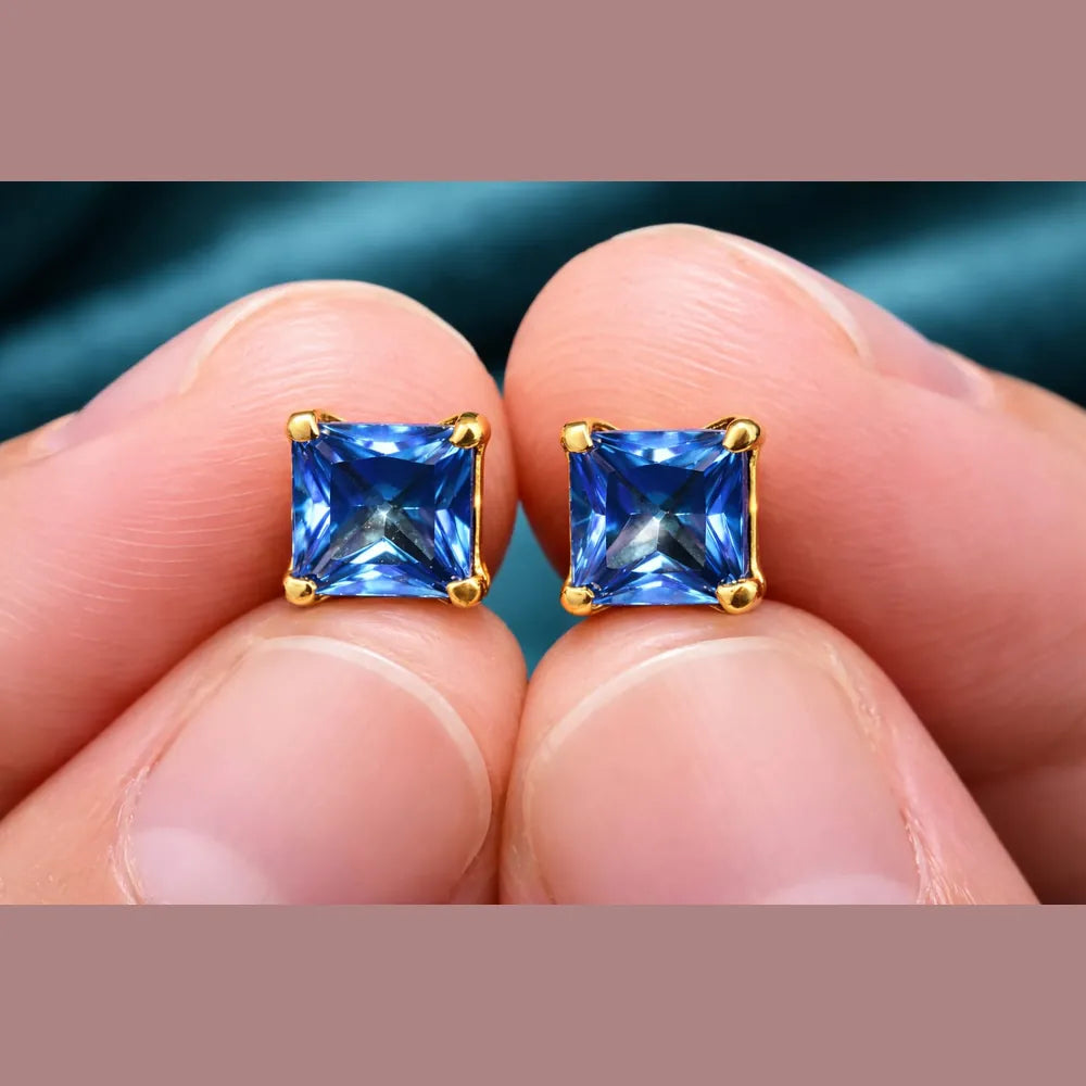 ZHome Blue Crystal Square Stud for Women & Girls | Gold Plated Stylish Daily Wear Earring