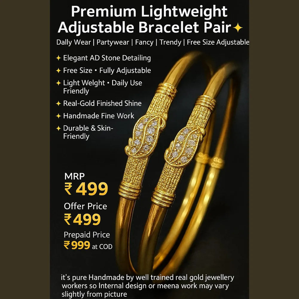 Elegant AD Stone Free Size Adjustable Gold Bracelet Pair