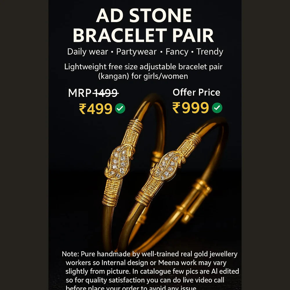 Elegant AD Stone Free Size Adjustable Gold Bracelet Pair