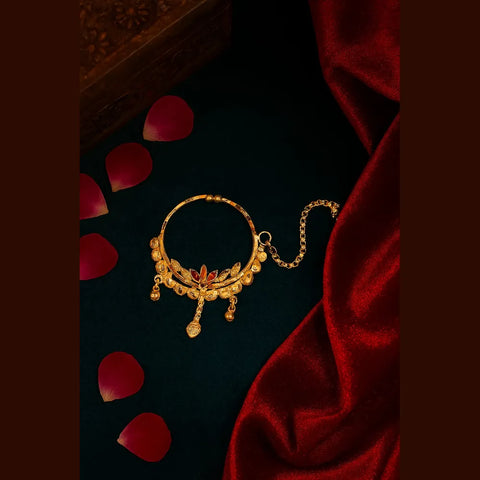 Bridal OneGram Nath – Handmade 4 Gram Gold Look Nose Ring