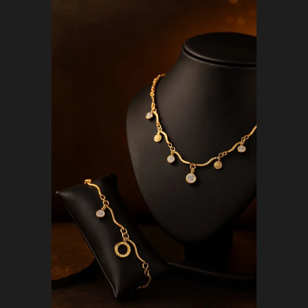 Gold Plated Necklace & Bracelet Combo – Heart & Crystal Charm Set