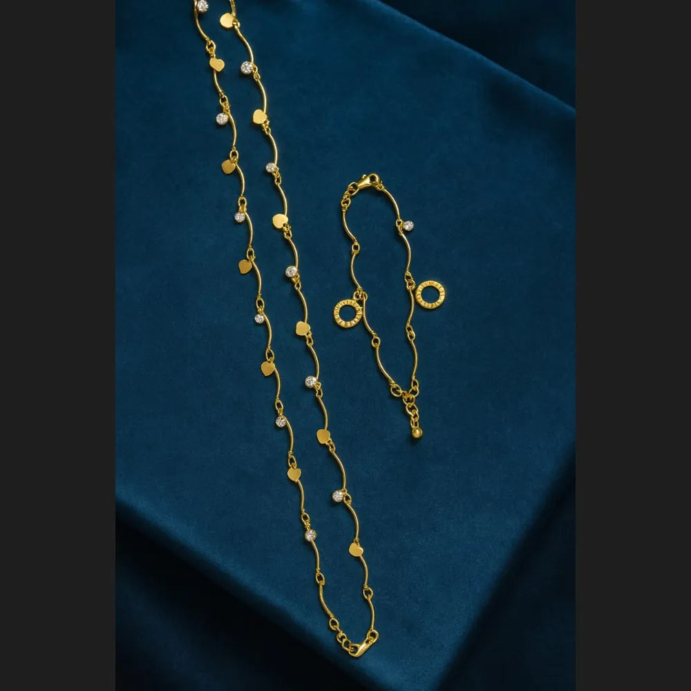 Gold Plated Necklace & Bracelet Combo – Heart & Crystal Charm Set