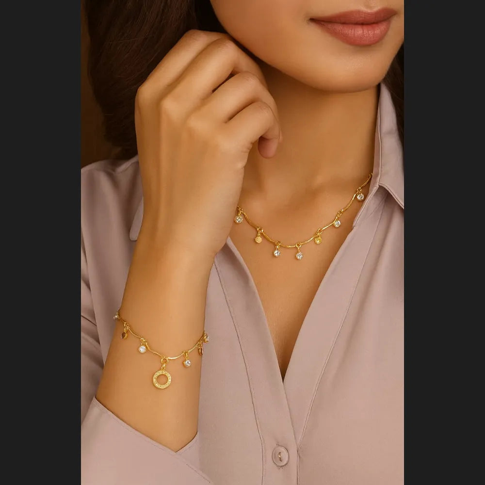 Gold Plated Necklace & Bracelet Combo – Heart & Crystal Charm Set