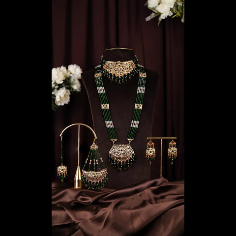Bridal Kundan Jewellery Set | Green Beaded Necklace & Earrings