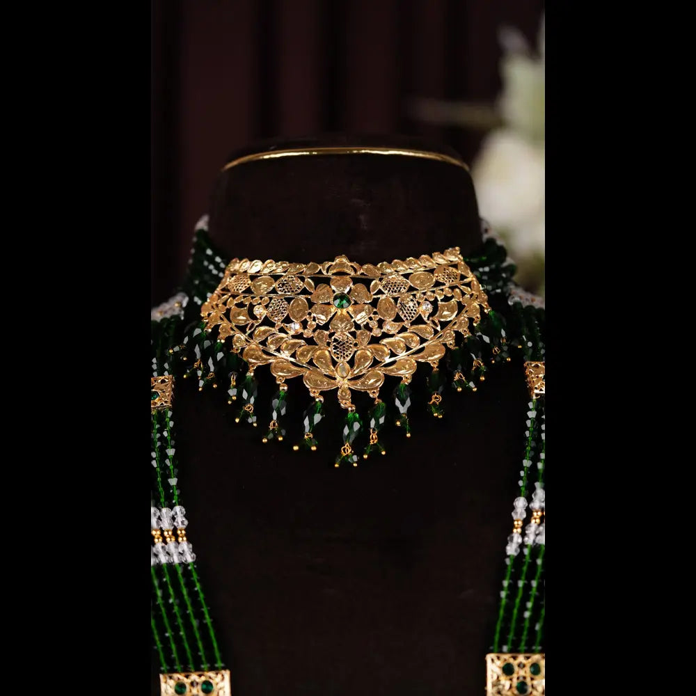 Bridal Kundan Jewellery Set | Green Beaded Necklace & Earrings
