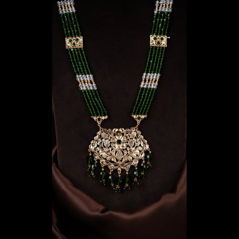 Bridal Kundan Jewellery Set | Green Beaded Necklace & Earrings