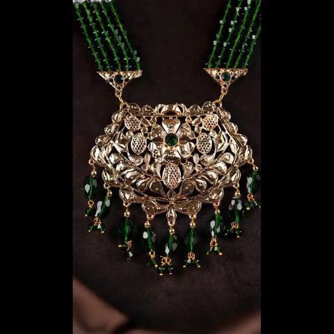 Bridal Kundan Jewellery Set | Green Beaded Necklace & Earrings