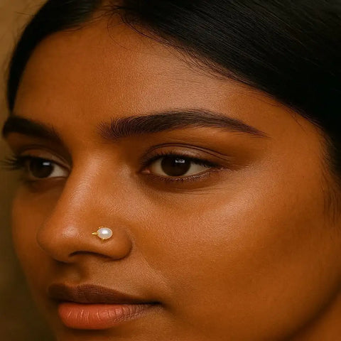 Elegant Pearl Nosepin Cum Earring – Gold Look Finish