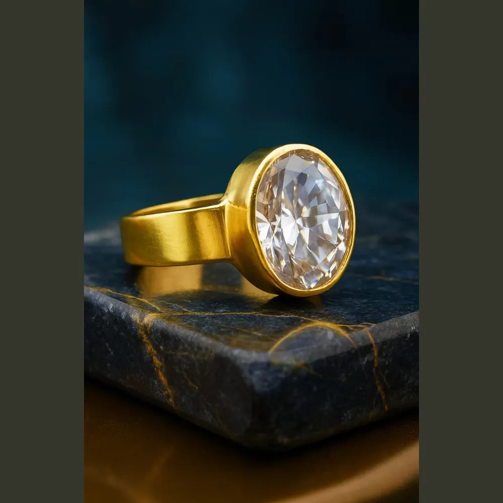 Green Emerald Look Gold Plated Unisex Ring – Adjustable Free Size | ZHome